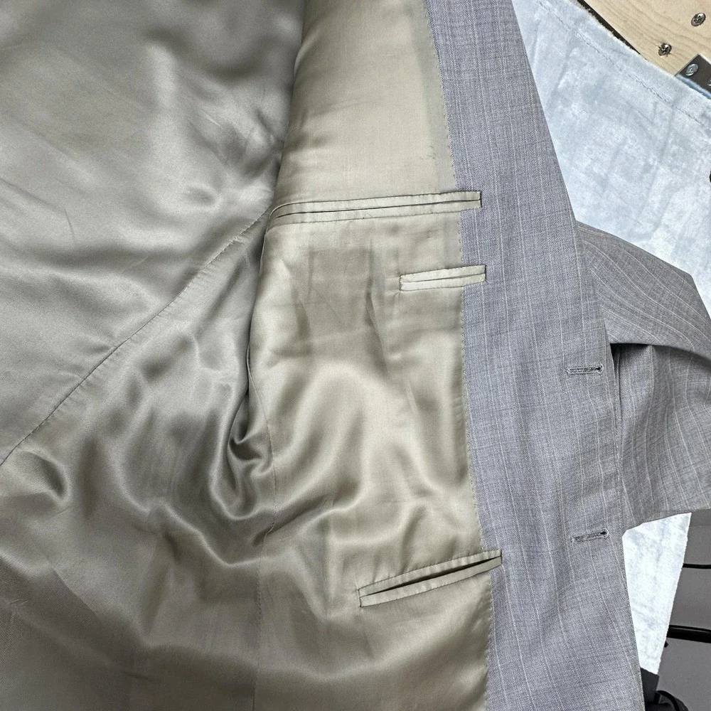 Canali Suit Mens EU 50 34x30 Gray Wool Striped 2 Piece Jacket Pants Made Italy